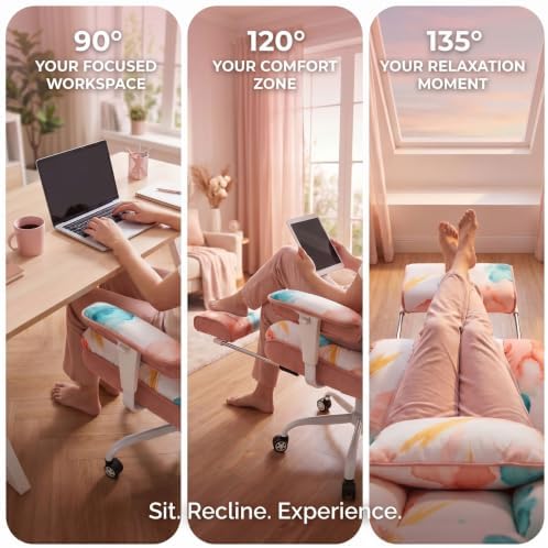 Efomao Watercolor Fabric Executive Office Chair Home Foot Rest, Pink - Image 4