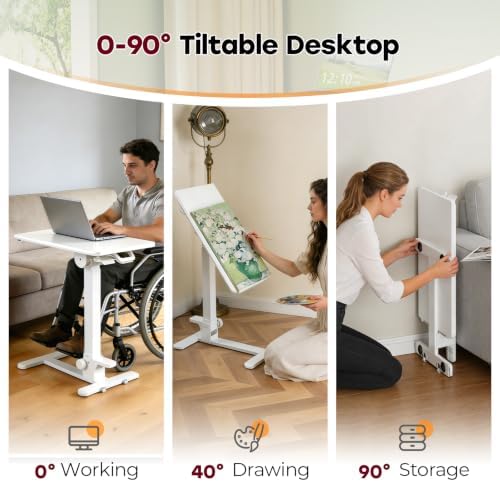27" Foldable Mobile Standing Desk, No-Assembly Needed, White - Image 4
