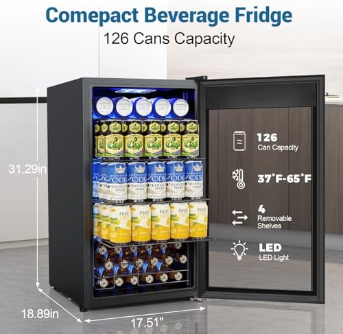 Velivi Mini Fridge 3.2 Cu.Ft Small Beverage Refrigerator 126 Can Lockable Drink Cooler with Glass Door, Safety Lock, for Beer Soda Black - Image 2