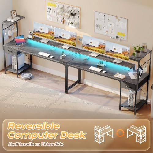 PRAISUN 63 Inch Gaming Desk with LED Lights & Power Outlets - Image 4