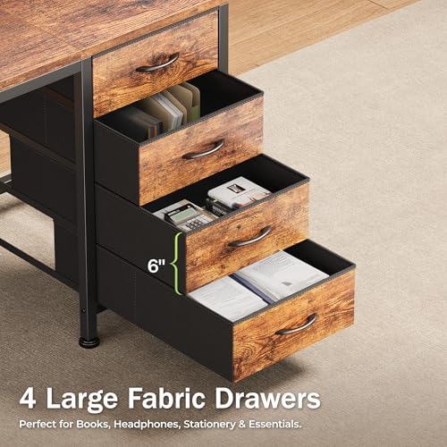 PRAISUN 55.1 Inch Computer Office Desk with Power Outelts and USB-C Port, Reversible Gaming Desk with 4 Fabric Drawers, Work Study Desk Work from Home, Rustic Brown - Image 6