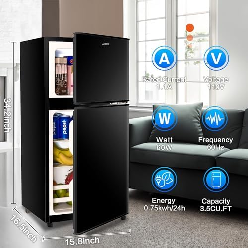 3.5 Cu.Ft Compact Refrigerator with Freezer – 2-Door, Black - Image 5