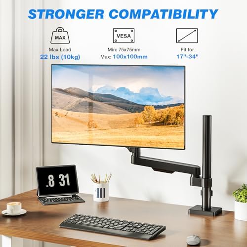 Single Monitor Arm Desk Mount for 17-34" Screens, VESA Stand Holds 22 lbs - Image 2
