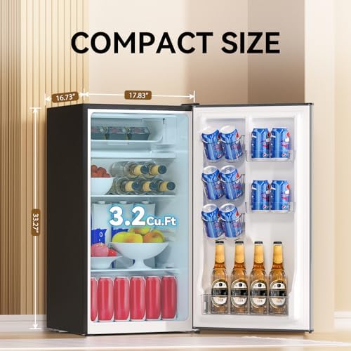 3.2 Cu. Ft. Mini Fridge with Freezer Small Refrigerator, Mini fridge for Bedroom, Dorm, Single Door, Energy Saving, Low Noise,Adjustable Thermostat,Mini Fridge for Office (Grey) - Image 2