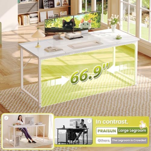PRAISUN 70 Inch Computer Desk, Office Desk, Spacious Desktop, White - Image 5
