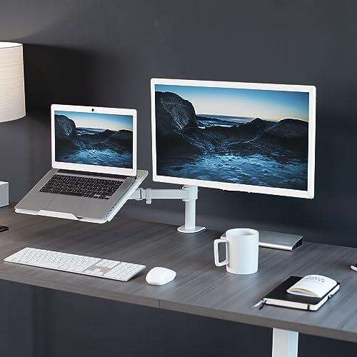 VIVO Fully Adjustable 13 to 32 inch Single Computer Monitor and Laptop Desk Mount Combo, Stand with Grommet Option, Fits up to 17 inch Laptops, White STAND-V002CW - Image 2