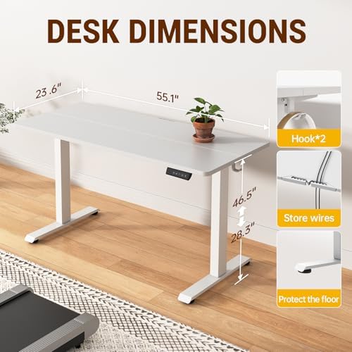 Veken 55 Inch Large Electric Standing Desk, Gaming Table, White - Image 2