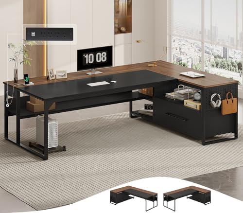 UPOSOJA 71" Executive Desk, L Shaped Office Desk with Widen File Drawers by UPOSOJAWishesYouaNiceDay