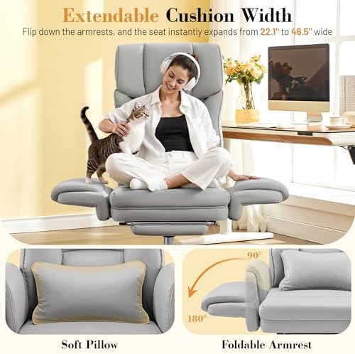 FelixKing Office Chair, Flip Armrests for Pets Criss Cross Legged,Gray - Image 4