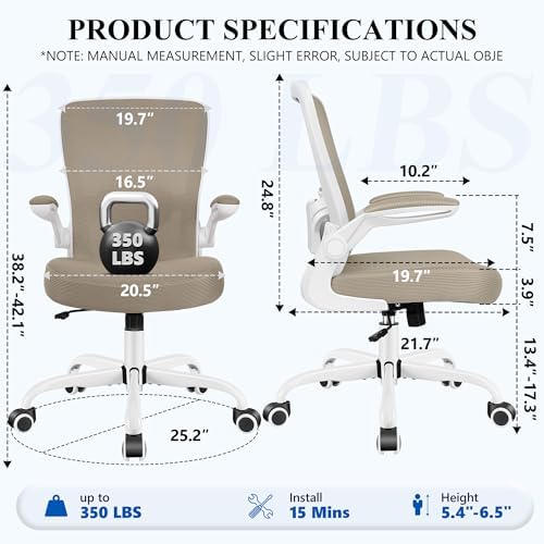 FelixKing Office Chair, Ergonomic Desk Chair Breathable Mesh Chairs Adjustable High Back Lumbar Support Flip-up Armrests, Executive Rolling Swivel Comfy Computer Chairs Home Office Khaki - Image 3