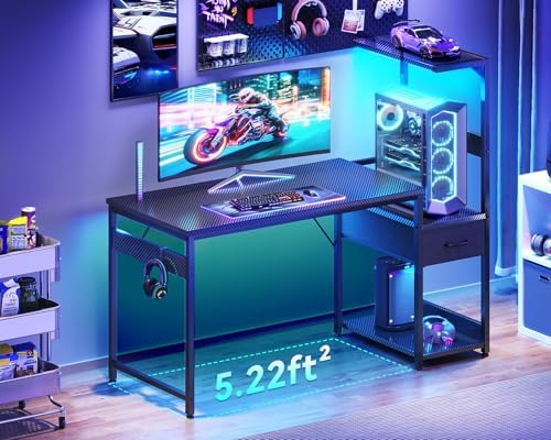 Casaottima 48'' Gaming Desk with LED Lights & CPU Stand, Black - Image 4