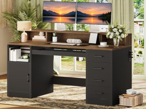 RALGEND 55" Office Desk with Drawers, Farmhouse Executive Desk with Drawers - Image 3
