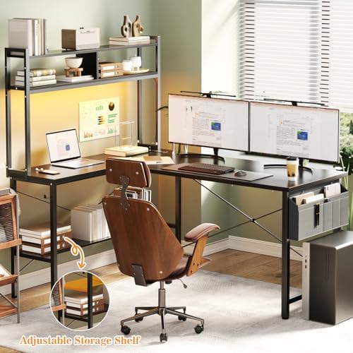 Aheaplus 59" L Shaped Desk Gaming Desk with LED Light & Power Outlet, Black - Image 6