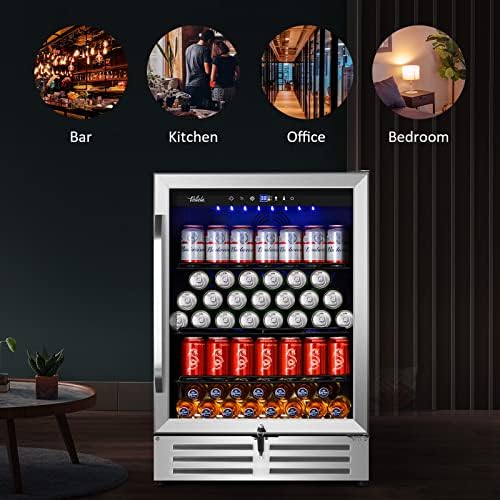 24 Inch Beverage Refrigerator Cooler,210 Cans Wide Beverage and Beer Fridge with Glass Door and Powerful Cooling Compressor, Built-in/Freestanding Drink Fridge for Kitchen, Bar or Office - Image 6