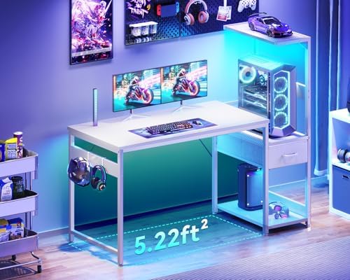 Casaottima 48'' Gaming Desk with LED Lights & CPU Stand, White - Image 4