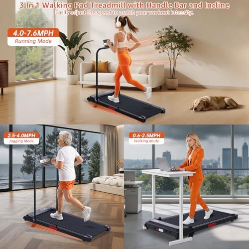 KASSADIN Small Walking Pad Treadmills with Handle Bar Incline for Home - Image 2