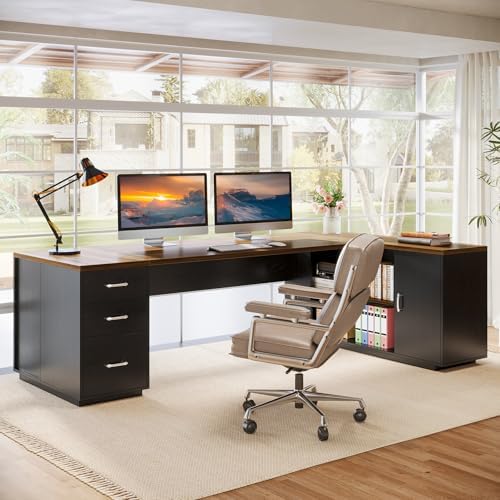 Tribesigns 85.8-Inch L-Shaped Executive Desk, Warm Brown & Black - Image 6