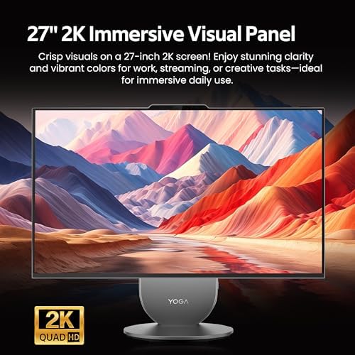 Lenovo Yoga All-in-One Desktop AI PC, 27" QHD IPS+120Hz Display, Intel Ultra 7 255H, 16GB LPDDR5X, 3TB Storage(2TB SSD&1TB Docking Station), Intel Arc GPU, Wireless Charging, Wi-Fi 7, Win 11 Pro, Gray - Image 4