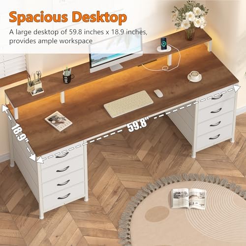 60" Computer Desk with 8 Drawers & Monitor Stand for Home Office, Bedroom - Image 6