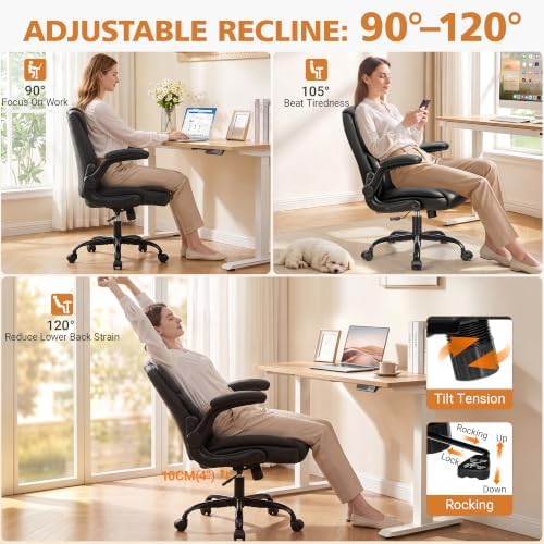 PU Leather Office Chair, Comfy Executive Chair with Flip-up Arms - Image 5