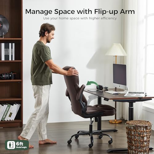 amseatec Big and Tall Office Chair, Flip-Up, Executive Desk Chair, Brown - Image 4