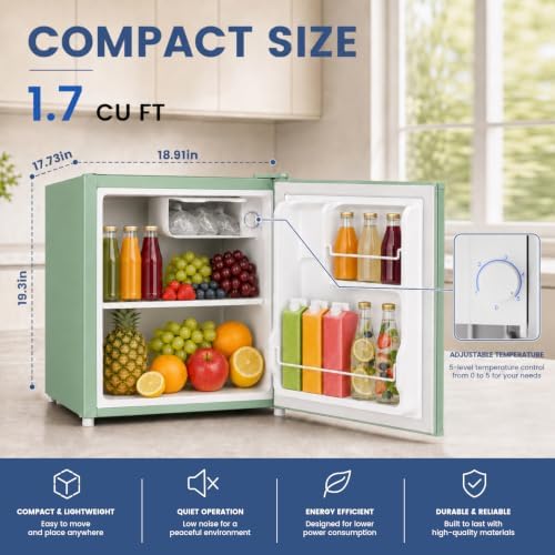 BANGSON 1.7 Cu.Ft Mini Fridge with Freezer for Dorm Office,Green - Image 2