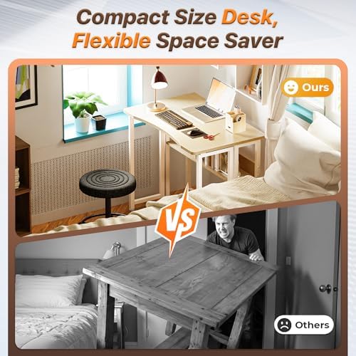 Huuger Folding Desk with Storage Shelf, 31.5 Inch Foldable Computer Table - Image 3