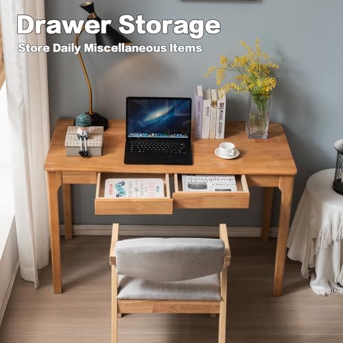 Solid Wood Desk, Gaming Study Home Office Desks for Work, Student PC Desk for Bedroom, Small Computer Desk for Small Spaces, Easy to Assemble (Wood Color, 39inch) - Image 5