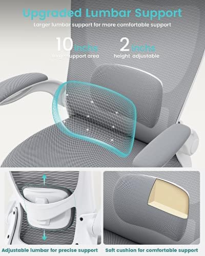 MUXX.STIL Office Chair, Ergonomic Desk Chair with Adjustable Lumbar Support and Flip up Armrest, Breathable Mesh Computer Chair for Home Office, Gray - Image 5