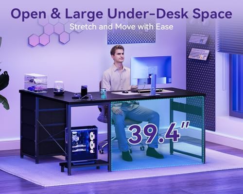 AODK 53" L Shaped Gaming Desk with 4 Drawers and Power Outlets, Black - Image 6