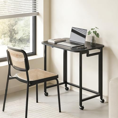 JSB Folding Desk for Small Spaces,Mobile Portable Rolling Laptop PC Table on Wheels,Foldable Computer Desk for Home Office,Bedroom,Dorm,Space Saving (All Black, 23.6") - Image 4