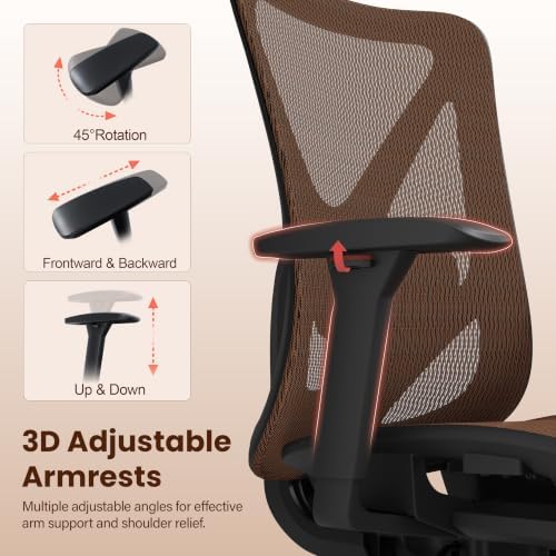 Ergonomic Office Chair, Mesh Computer Desk Chairs with BIFMA X5.1 Certified, Adjustable Lumbar Support, 3D Arm, Tilt Back, Wide Seat, Comfy Swivel Work Task Chair for Company and Home (Sunset Orange) - Image 6