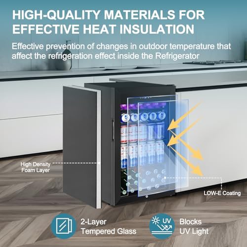 Beverage Refrigerator Mini Fridge 128can 3.2Cu.Ft Glass Door Lock Dorm - Image 4