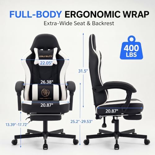 Desk Computer Gaming Chair - High Back Ergonomic Office Chair with Footrest and Lumbar Support, Swivel Comfy Home Gamer Video Game Chairs with Pocket Spring Cushion for Adults (White Leather) - Image 3