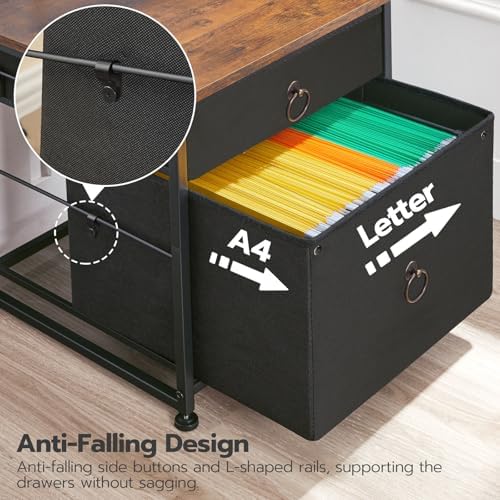 HOOBRO File Cabinet, 2-Drawer Vertical Mobile Office Cabinet, Rolling Printer Stand, for A4/Letter Size Files, Nonwovens Drawer, for Home Office, Rustic Brown and Black BFK21WJ01 - Image 4