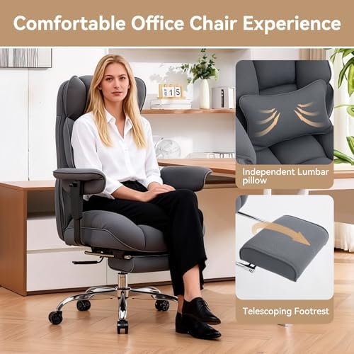 Efomao Executive Office Chair, Bluegrey Fabric Big and Tall Desk Chair - Image 3
