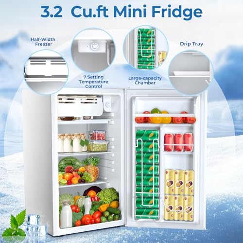 Electactic 3.2 Cu.ft Mini Fridge with Freezer, Compact Refrigerator with Reversible Single Door, Adjustable Thermostat, Low Noise, Energy Efficient for Office, Dorm, Bedroom, Apartment (WHITE) - Image 2