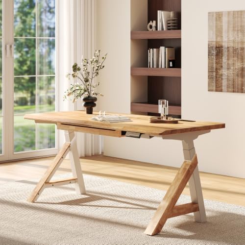 FLEXISPOT 63" WoodiX Solid Wood Executive Standing Desk with Drawer, Maple by Unknown