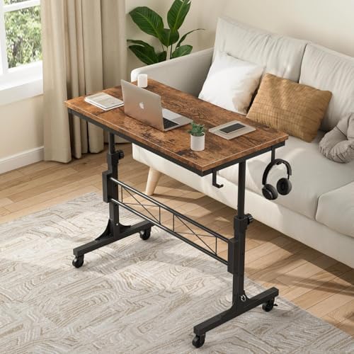 Small Portable Rolling Standing Desk - 32 Inch Adjustable Height Mobile Stand Up Desks with Wheels for Treadmill Walking Pad, Teacher Podium for Classroom, Couch Sofa Side Laptop Table, Rustic Brown - Image 6