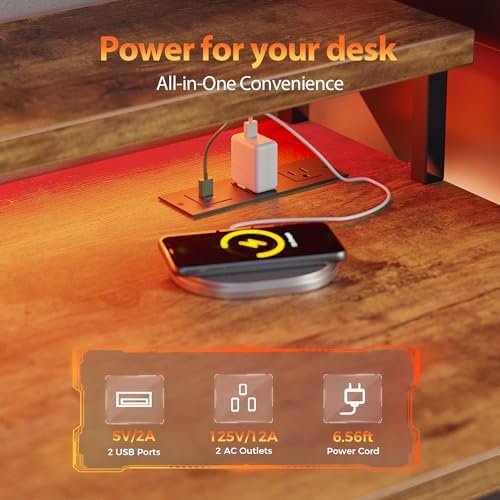 Mericonia 68 inch Gaming Desk with Drawers, Reversible Computer Desk, Brown - Image 4