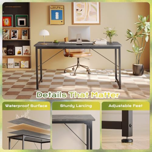 PRAISUN 63 Inch Computer Desk, Office Desk, Spacious Desktop, Grey - Image 6
