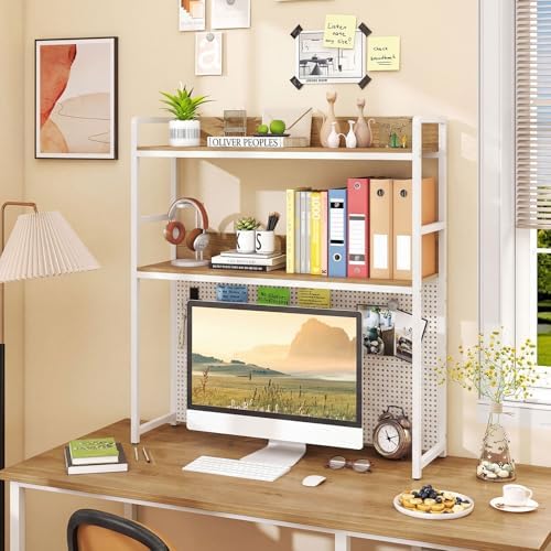 BECOMFORT 37" Desktop Bookshelf, Desk Hutch Dorm with DIY Metal Pegboard by BECOMFORT