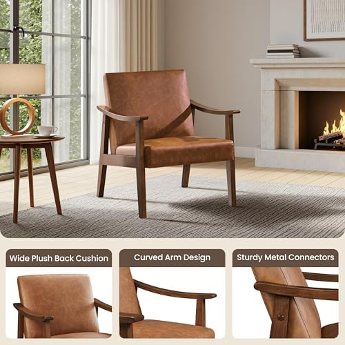 Yaheetech Accent Chair, Mid-Century Armchair with High Back Brown - Image 4