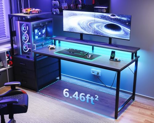 Gaming Desk with PC Display Stand, Reversible for Gaming Setup, 63 inch - Image 2