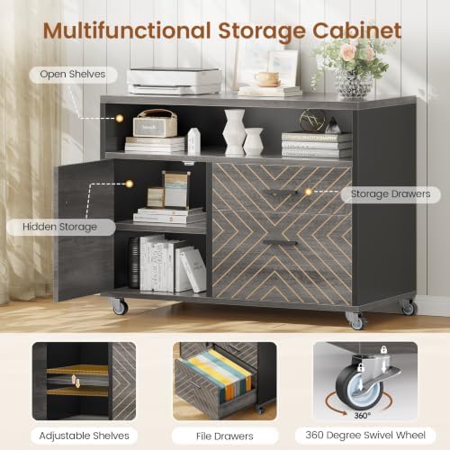 SEDETA 71" Executive Desk with Rolling File Cabinet, Large Office Desk with Drawers, L Shaped Computer Desk with Power Outlets, CPU Stand, Pegboard and Storage Shelves, Gray - Image 5