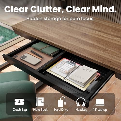 HUANUO Electric Standing Desk with Drawers, 40 X 24 Inch Electric Adjustable Height Desk, Quick Install One-Piece Tabletop with USB Charging Ports, Sit to Stand Up Desk for Home Office, Black Walnut - Image 3
