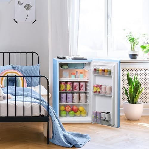 West Bend Mini Fridge for Bedroom, Office, Bar or College Dorm Room, Retro Compact Refrigerator features single door, glass shelves and adjustable temperature control, 3.0-Cu.Ft., Robin's Egg Blue - Image 3