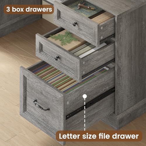 HAUOMS Farmhouse Executive Desk Computer Desk with Drawers，Grey - Image 5