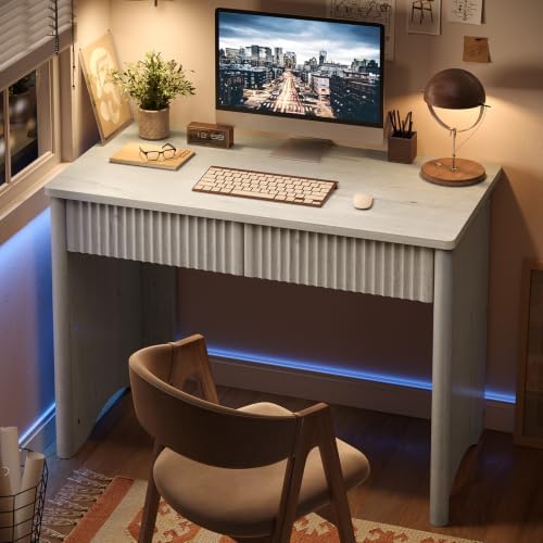 Bestier White Oak 40 Inch Fluted Home Office Desk with 2 Drawers for Study - Image 6