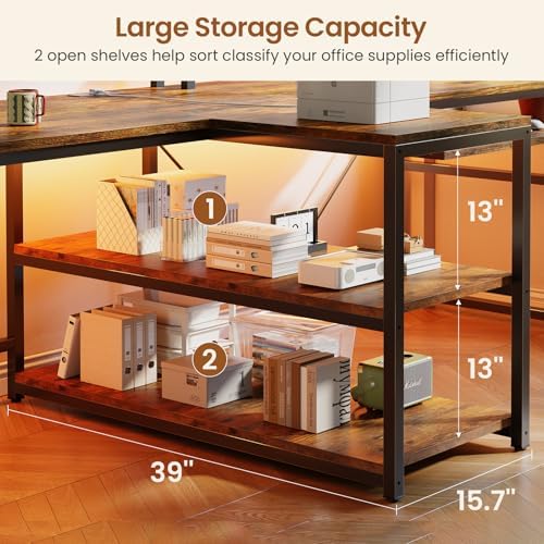 SEDETA 94.5" 2 Person Gaming Desk with Storage Shelf,LED Light,Rustic Brown - Image 5